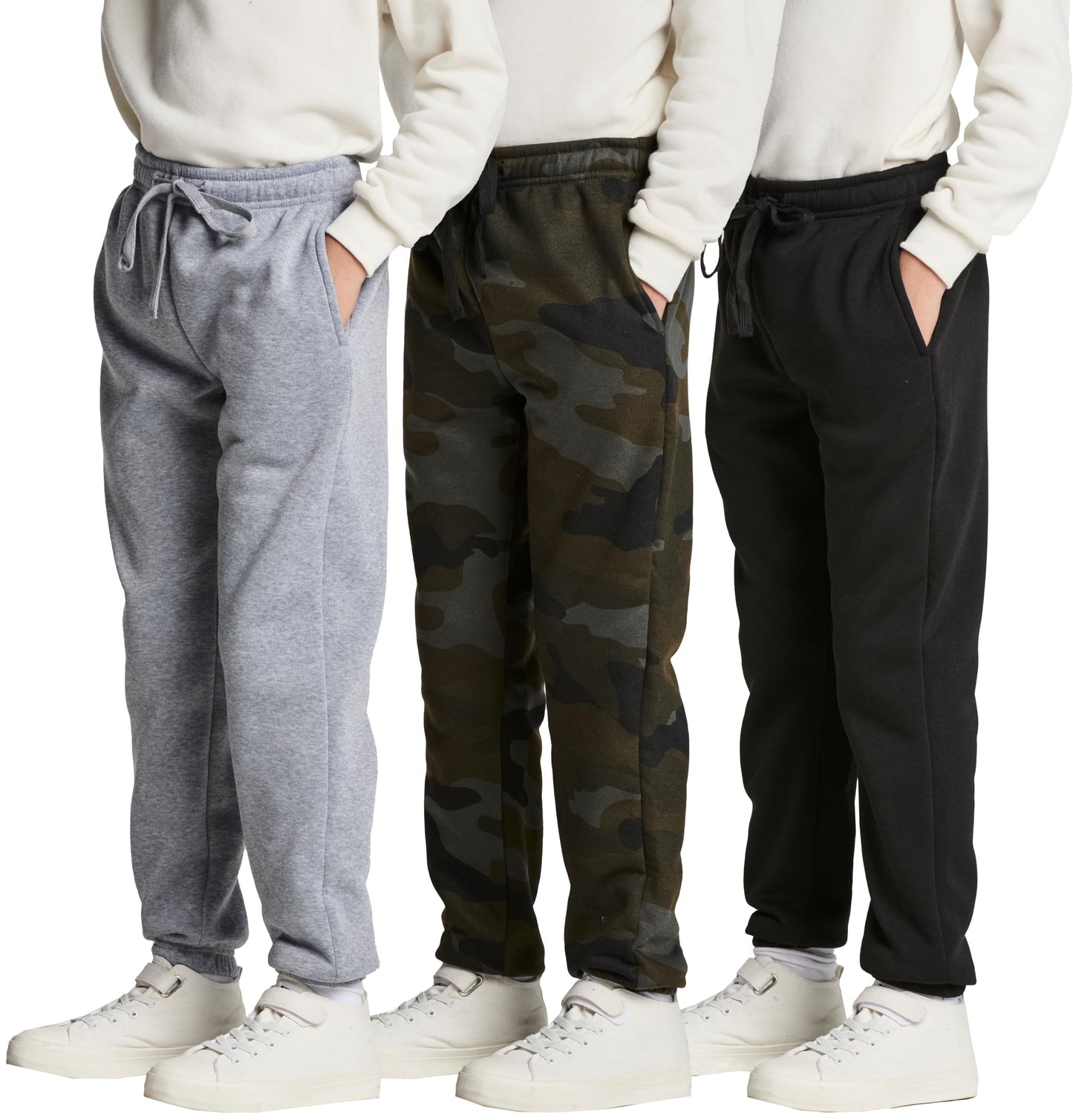 Real Essentials 3 Pack: Boys Tech Fleece Jogger Active Sweatpants with Pockets