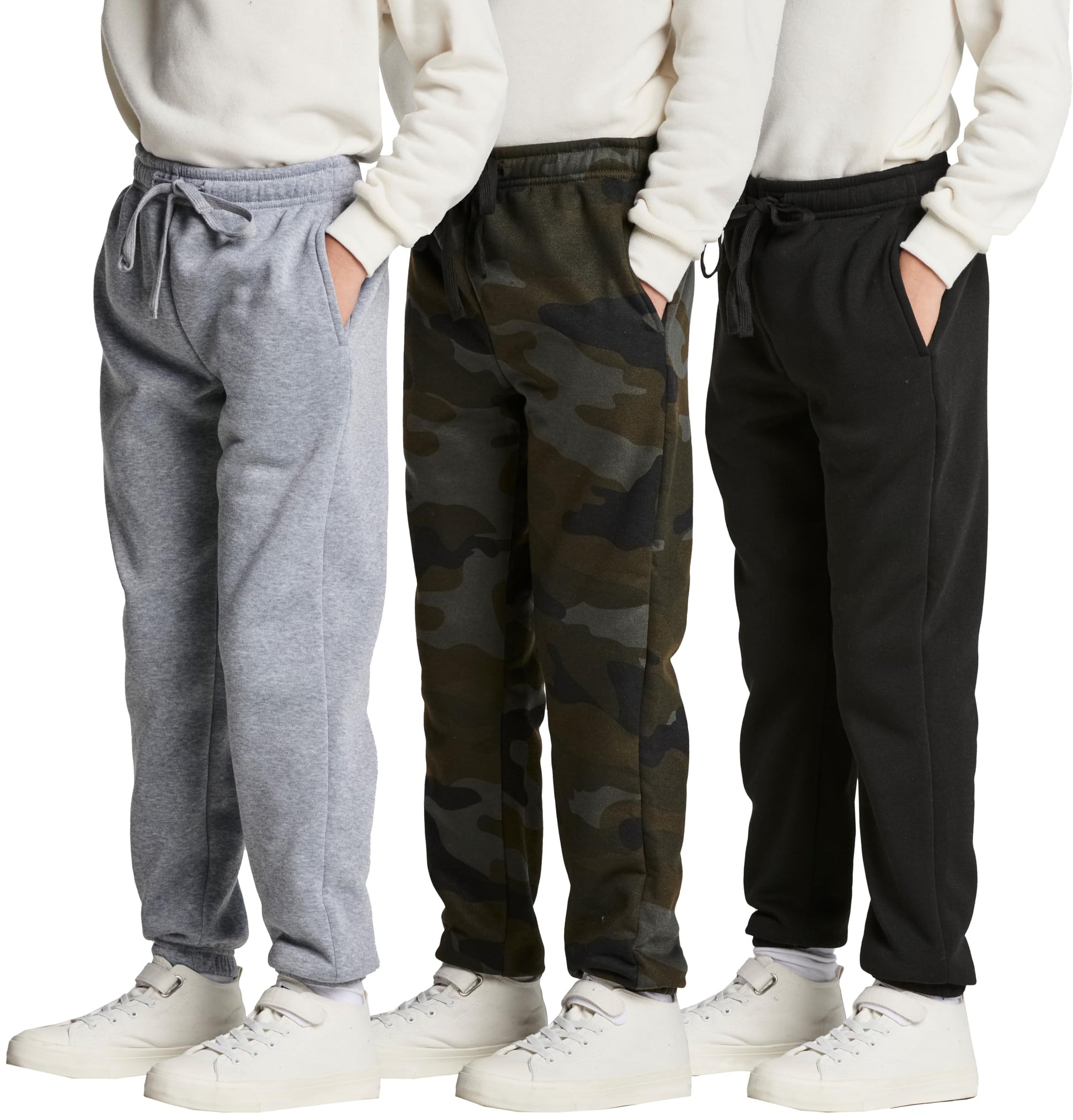 Real Essentials 3 Pack: Boys Tech Fleece Jogger Active Sweatpants with Pockets