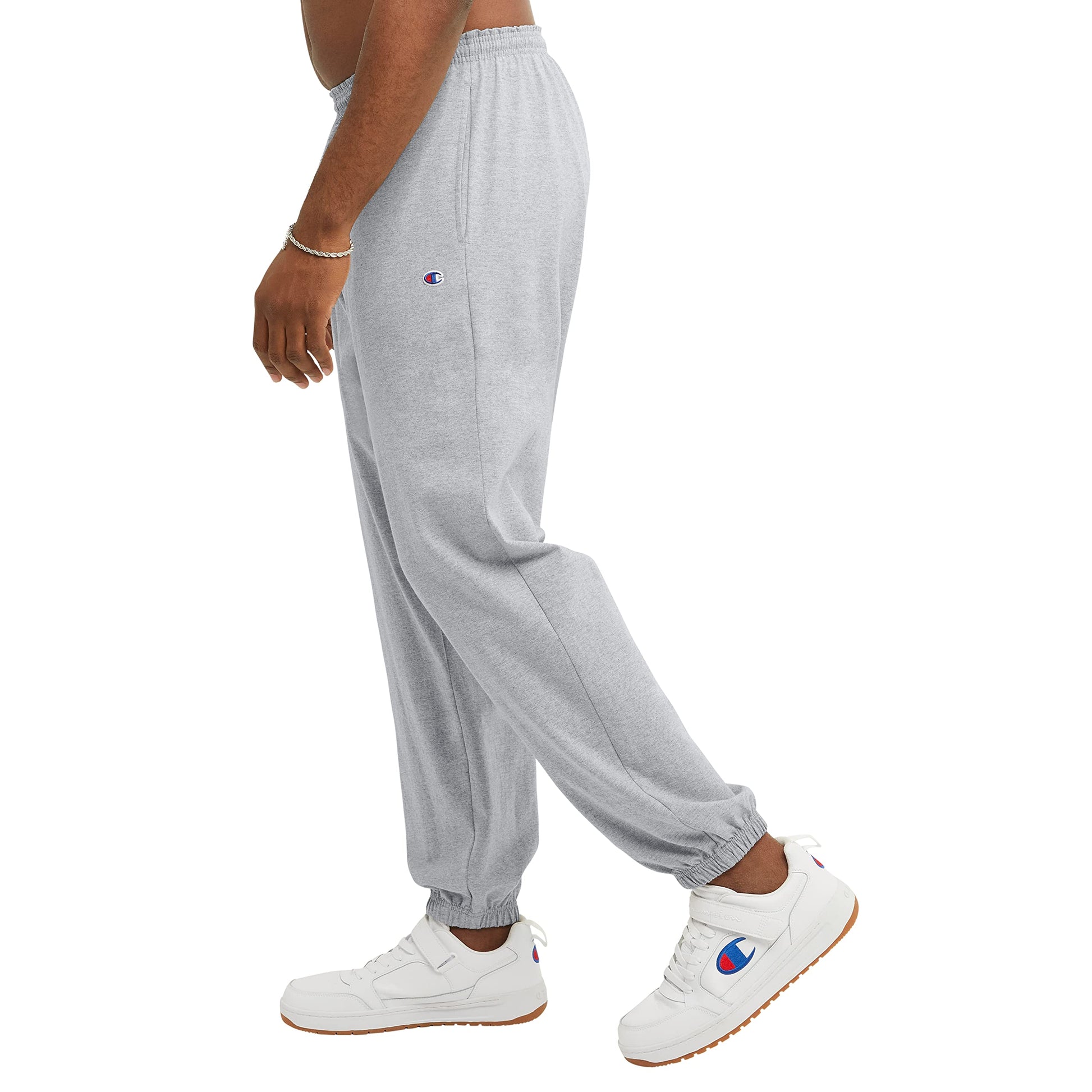 Champion Men's Everyday Fitted Ankle Cotton Pants, 31.5" Inseam, Cotton Knit Pants Left Hip "C" Logo, Cotton Warm-Up Pants