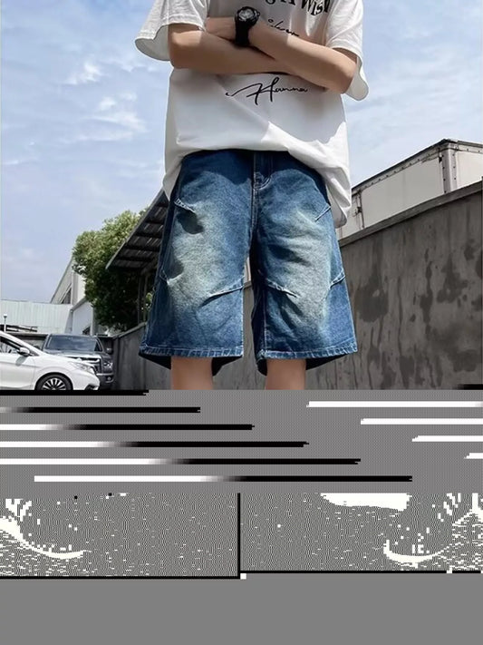 Men's Full Size Vintage Wash Wide-Leg Denim Shorts Plus Size