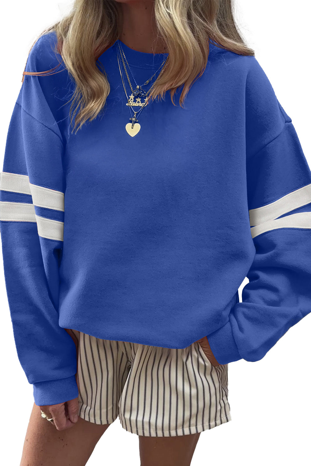 Black Preppy Striped Sleeve Loose Sweatshirt