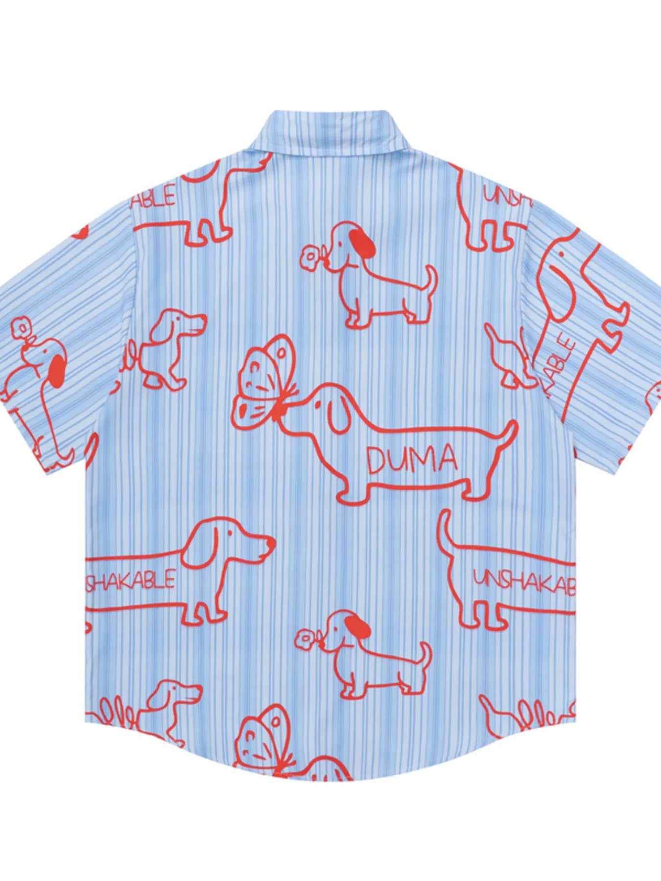 Men's Striped Dog Print Short Sleeve Button-Up Shirt