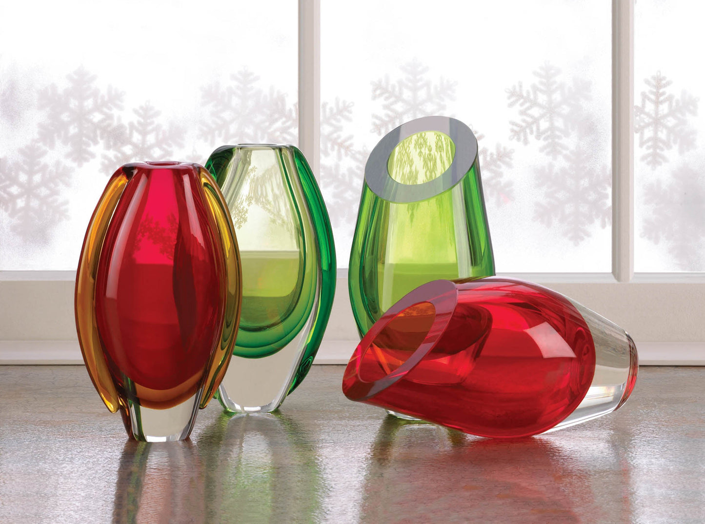 Sunfire Glass Vase – Vibrant Red & Gold Decorative Home Accent