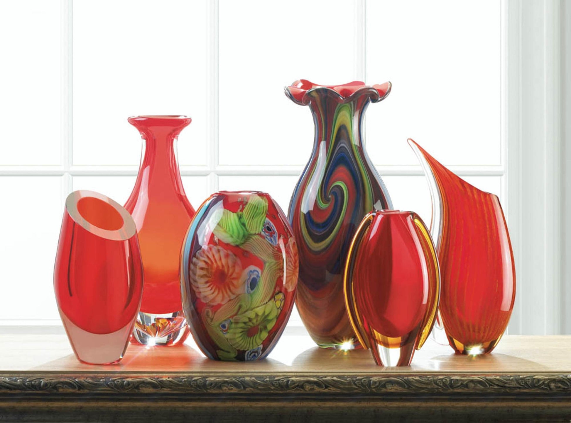 Sunfire Glass Vase – Vibrant Red & Gold Decorative Home Accent