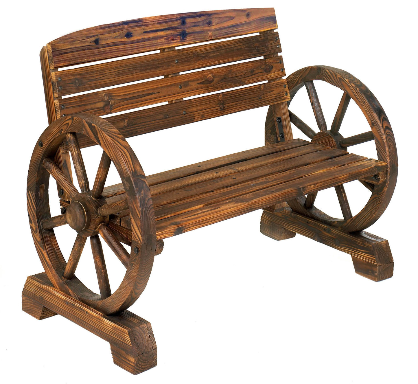 Rustic Fir Wagon Wheel Garden Bench with Armrests