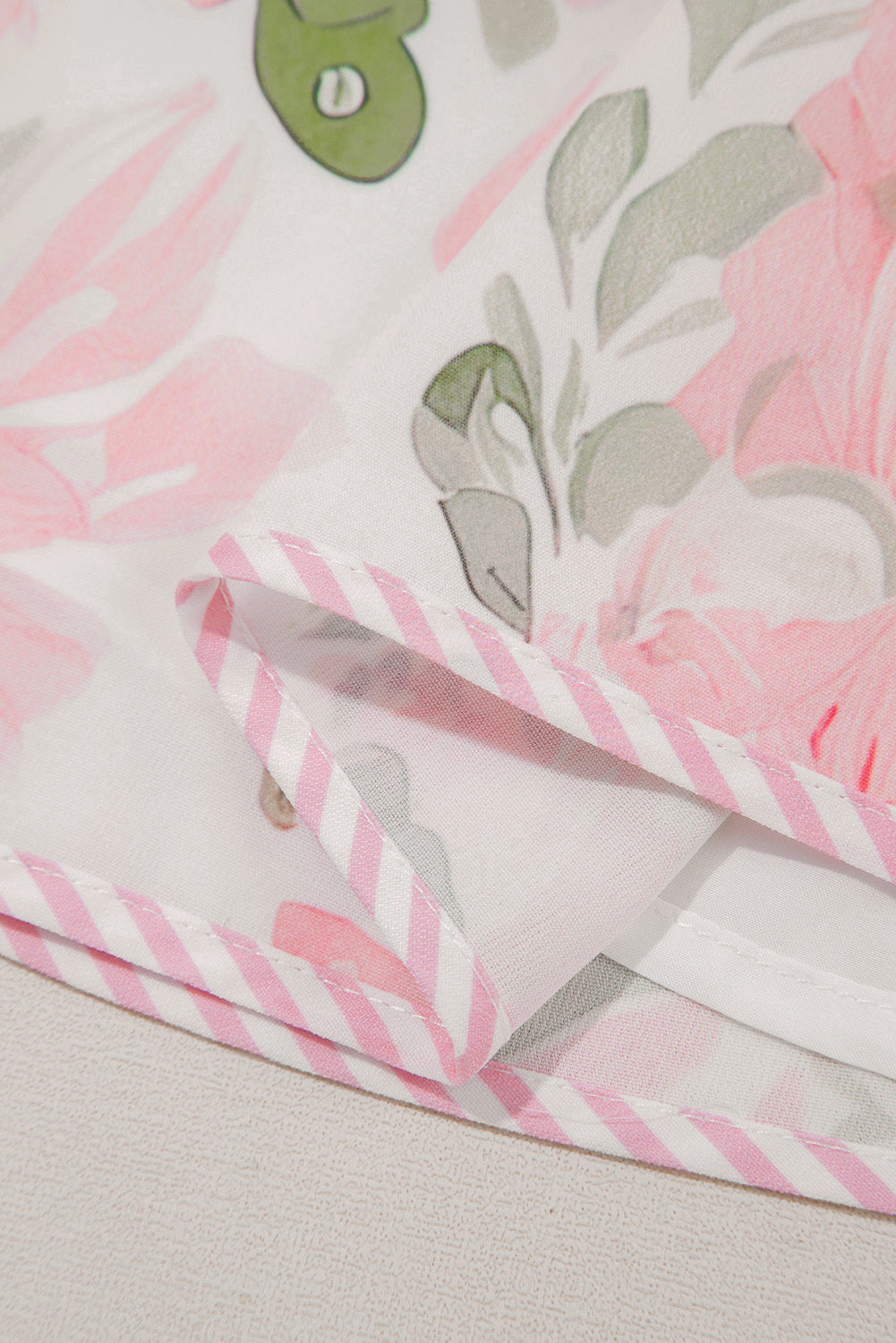  Sky Blue Floral Contrast Edge Ruffle Sleeve Tie Neck Mini Dress