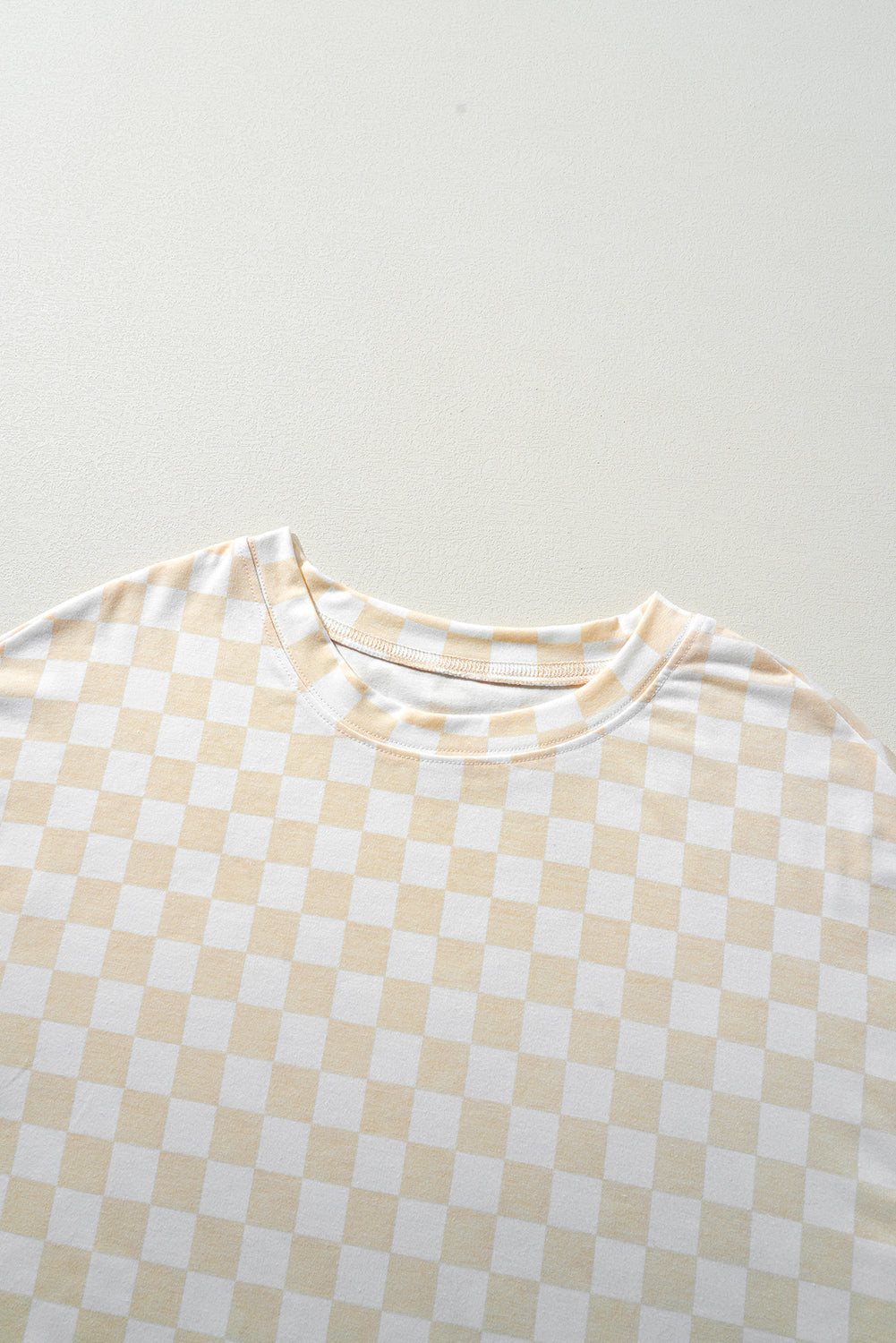  Beige Checkered Print Long Sleeve Loose Fit Pajama Set