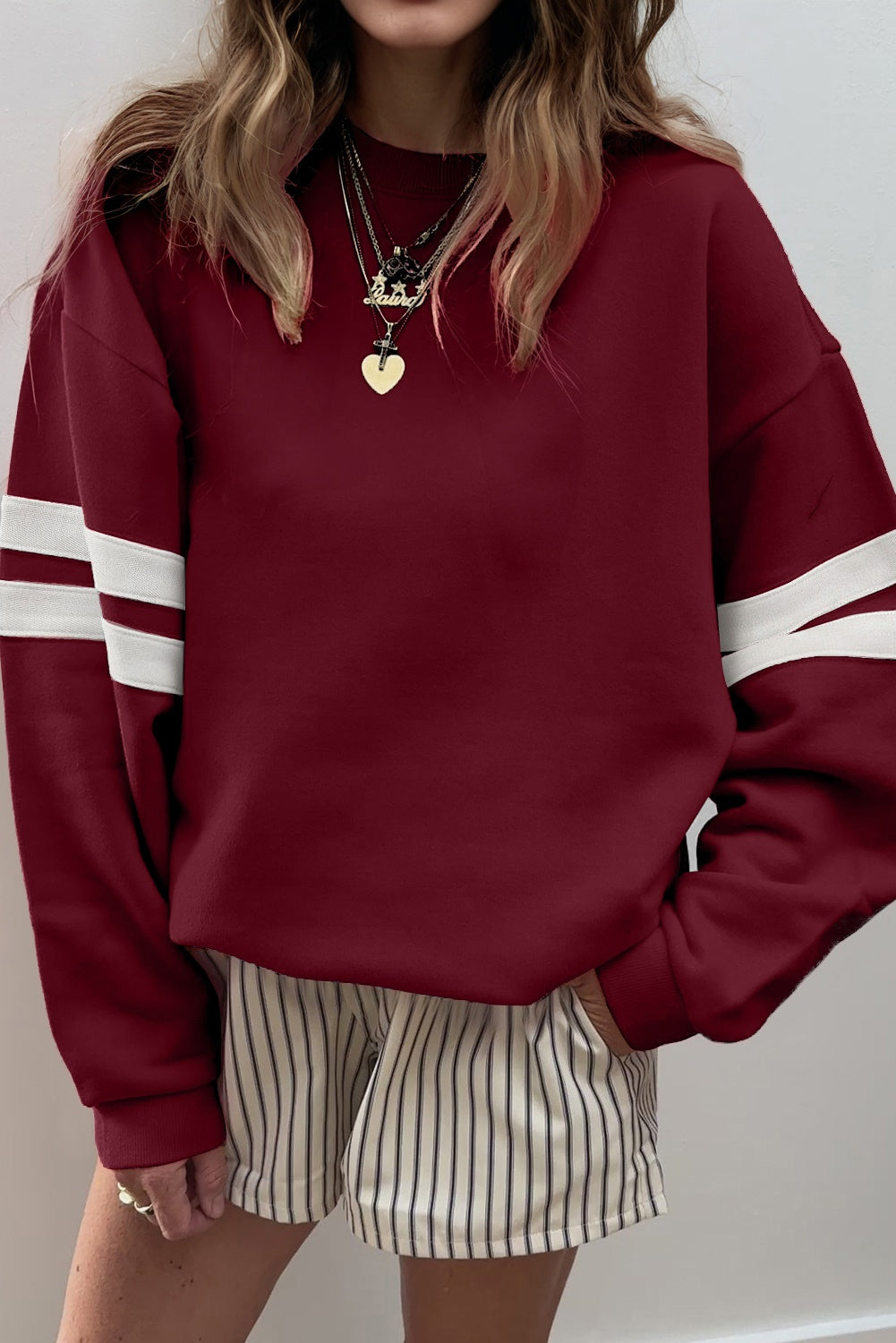 Black Preppy Striped Sleeve Loose Sweatshirt