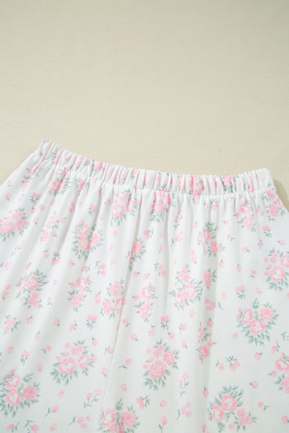  Pink Floral Print Lettuce Trim Tee and Shorts Pajama Set