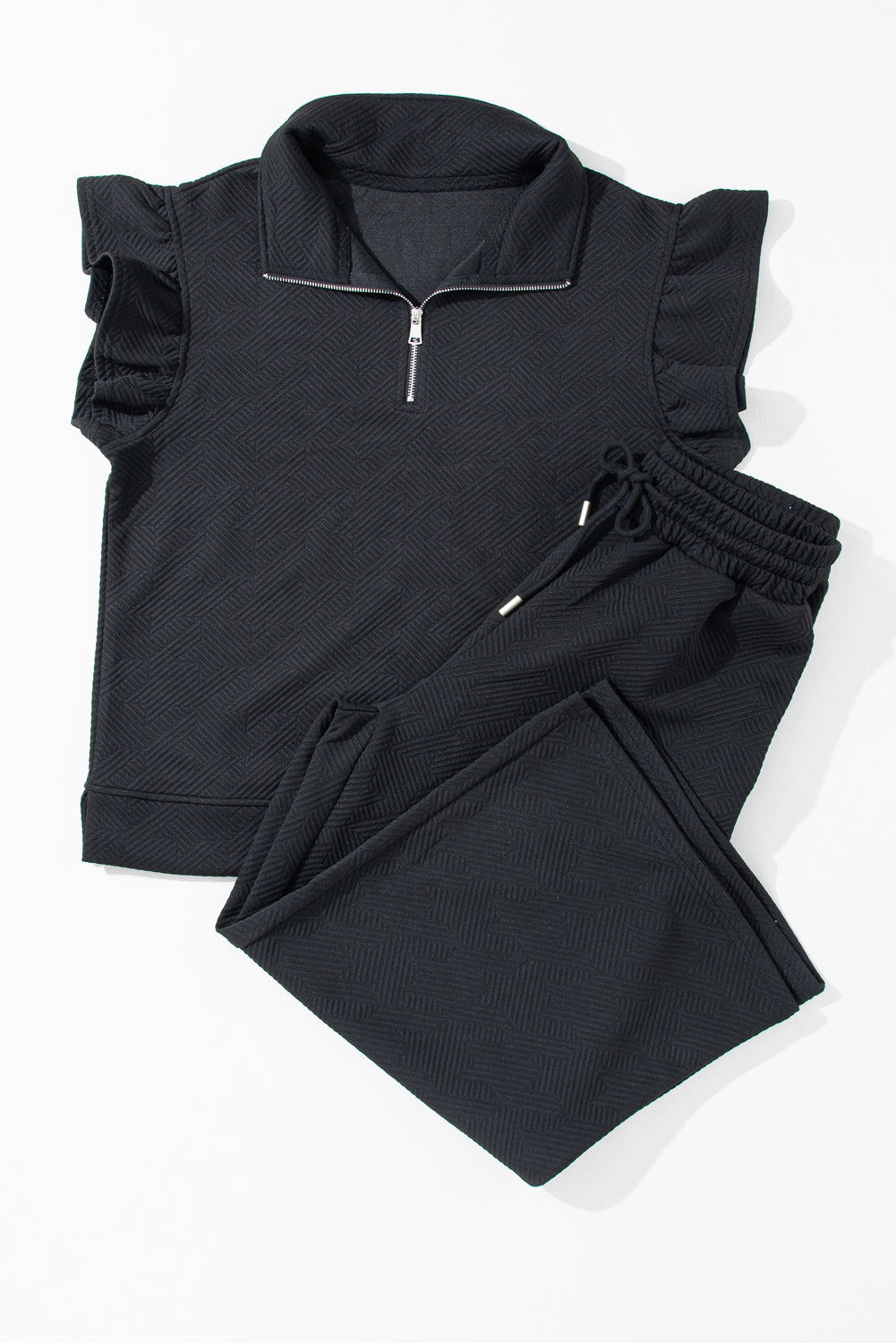 Black Leopard Print Halter Tank Top and Pants Set