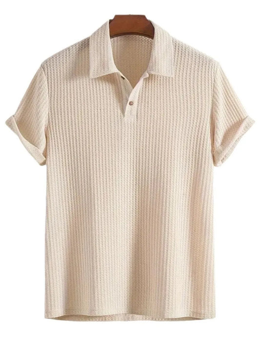 Men's Waffle-Knit Collared Neck Short Sleeve Polo