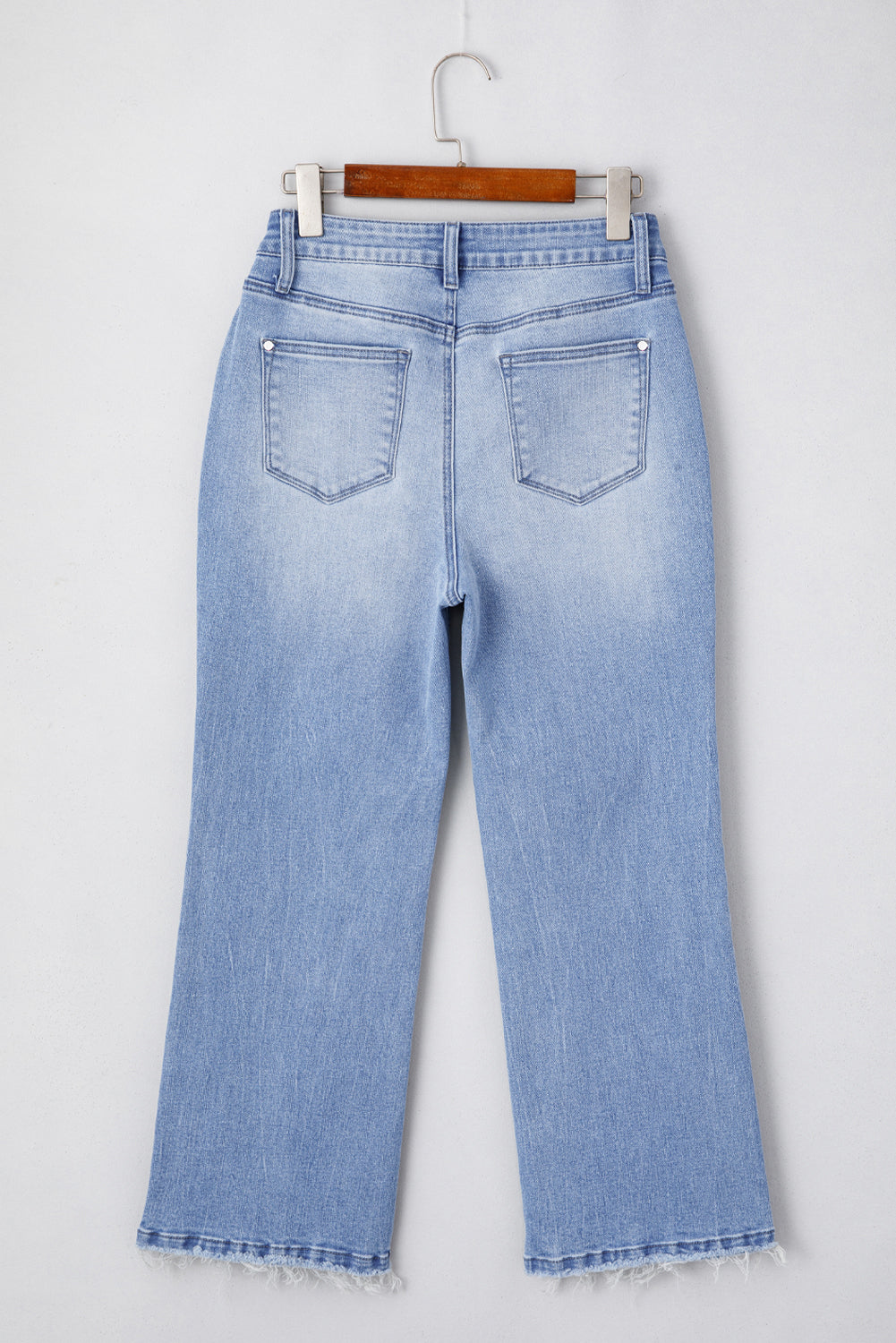 Sail Blue Mineral Wash Raw Hem High Waist Flared Jeans 