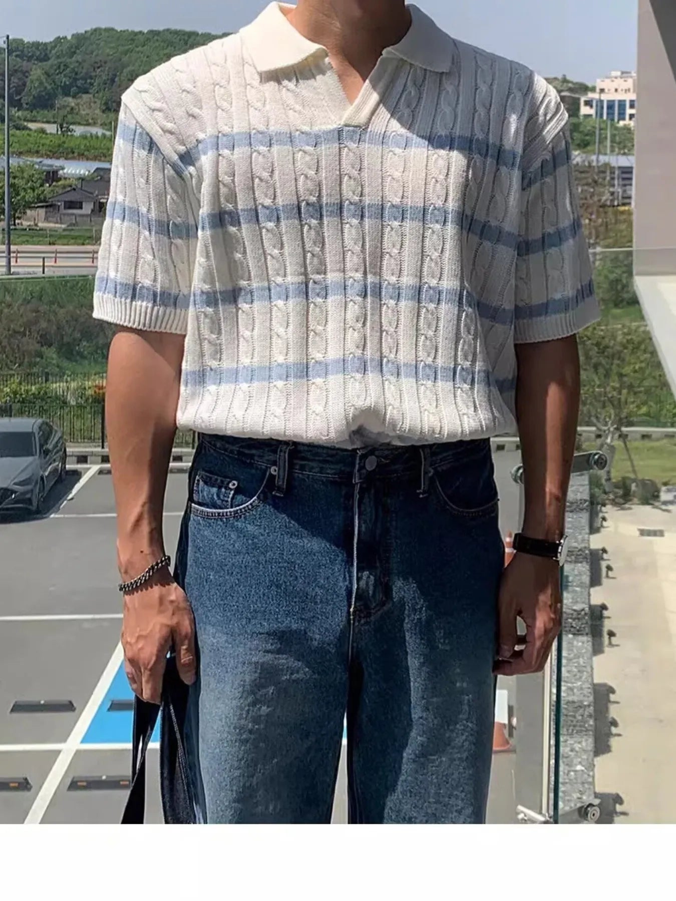 Men's Full Size Striped Short Sleeve Polo Plus Size