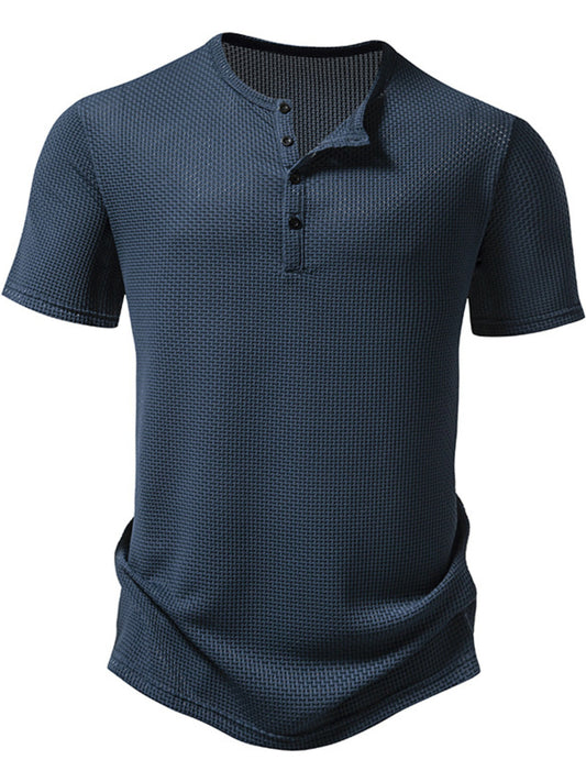 Men's Textured Henley Button Detail T-Shirt
