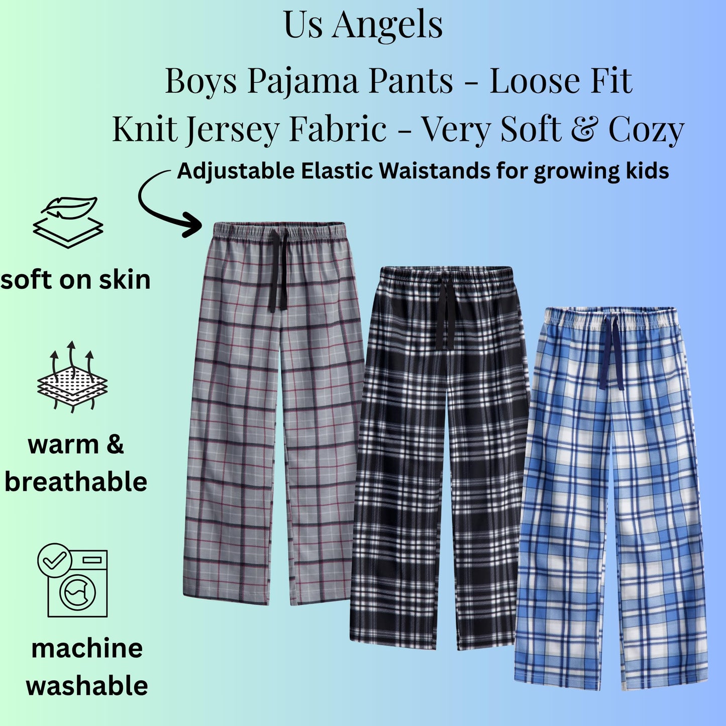 US Angels Boys Pajama Pants - 3 Pack, Boys' Sleepwear.