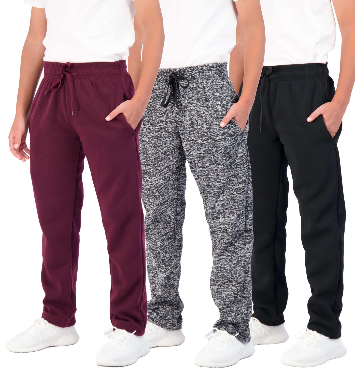 Real Essentials 3 Pack: Boys Tech Fleece Jogger Active Sweatpants with Pockets