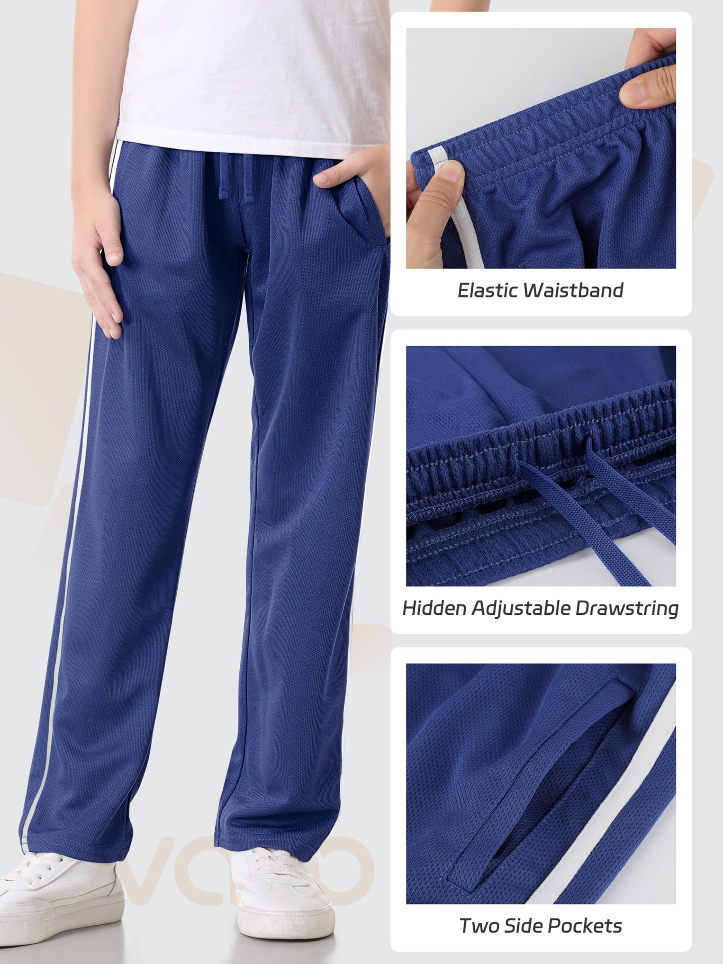 4 Pack Boys Mesh Lightweight Sweatpants, Thin Open Bottom Athletic Sweatpants for Boys.