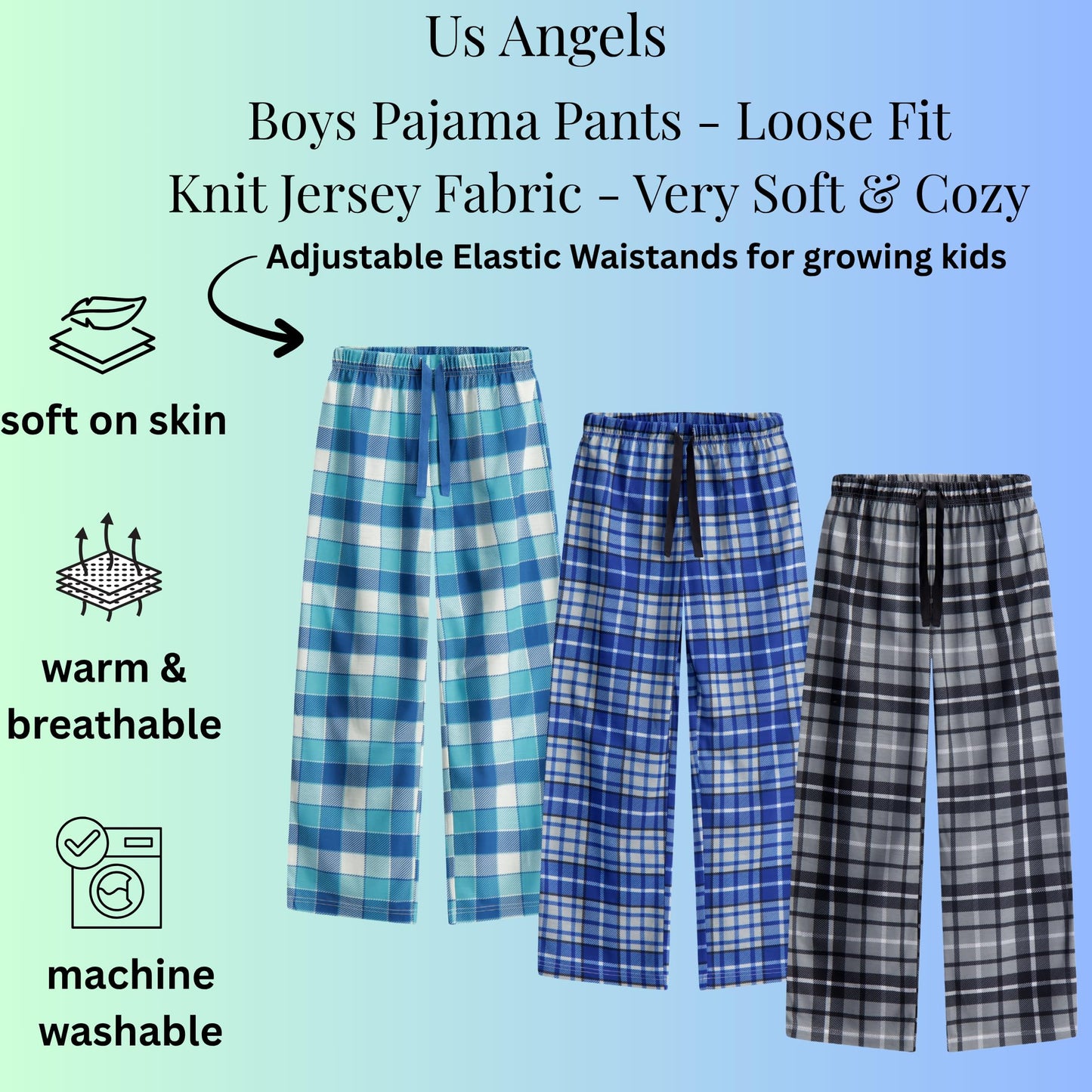 US Angels Boys Pajama Pants - 3 Pack, Boys' Sleepwear.