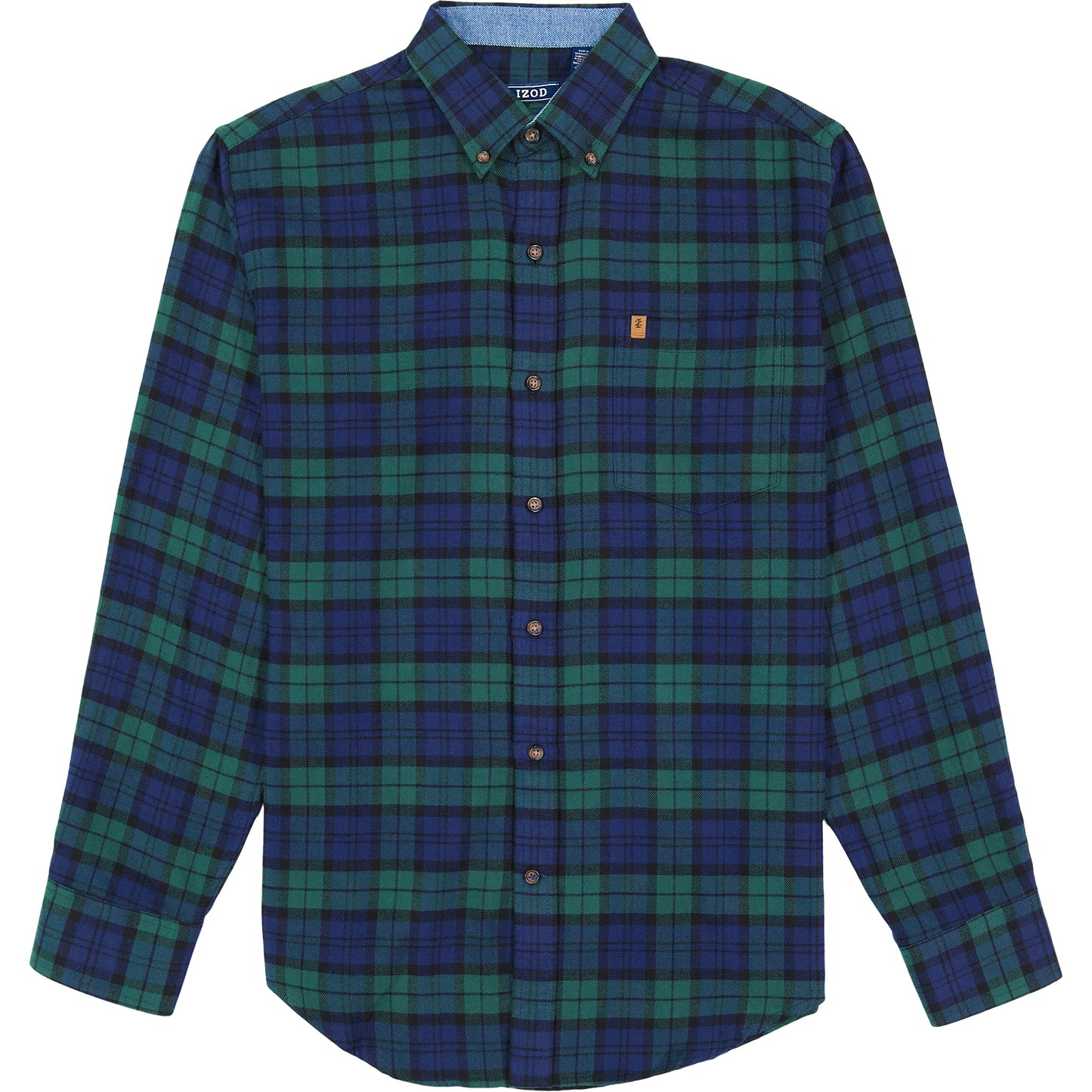 IZOD Men's Stratton Flannel Long Sleeve Button Down Shirt, Asphalt, S