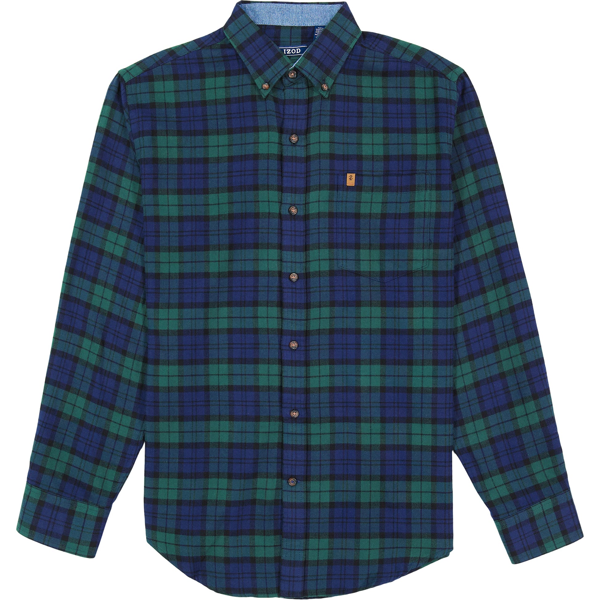 IZOD Men's Stratton Flannel Long Sleeve Button Down Shirt, Asphalt, S