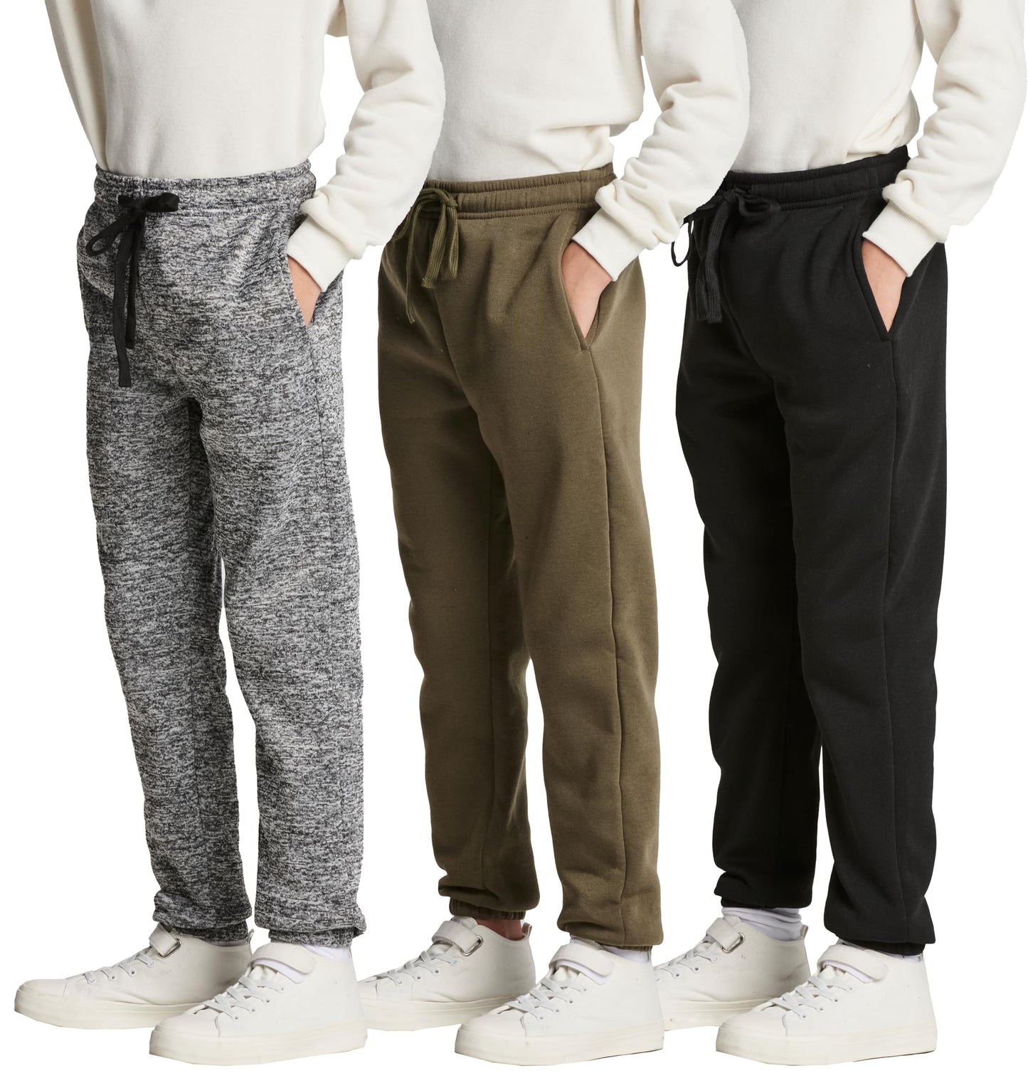 Real Essentials 3 Pack: Boys Tech Fleece Jogger Active Sweatpants with Pockets