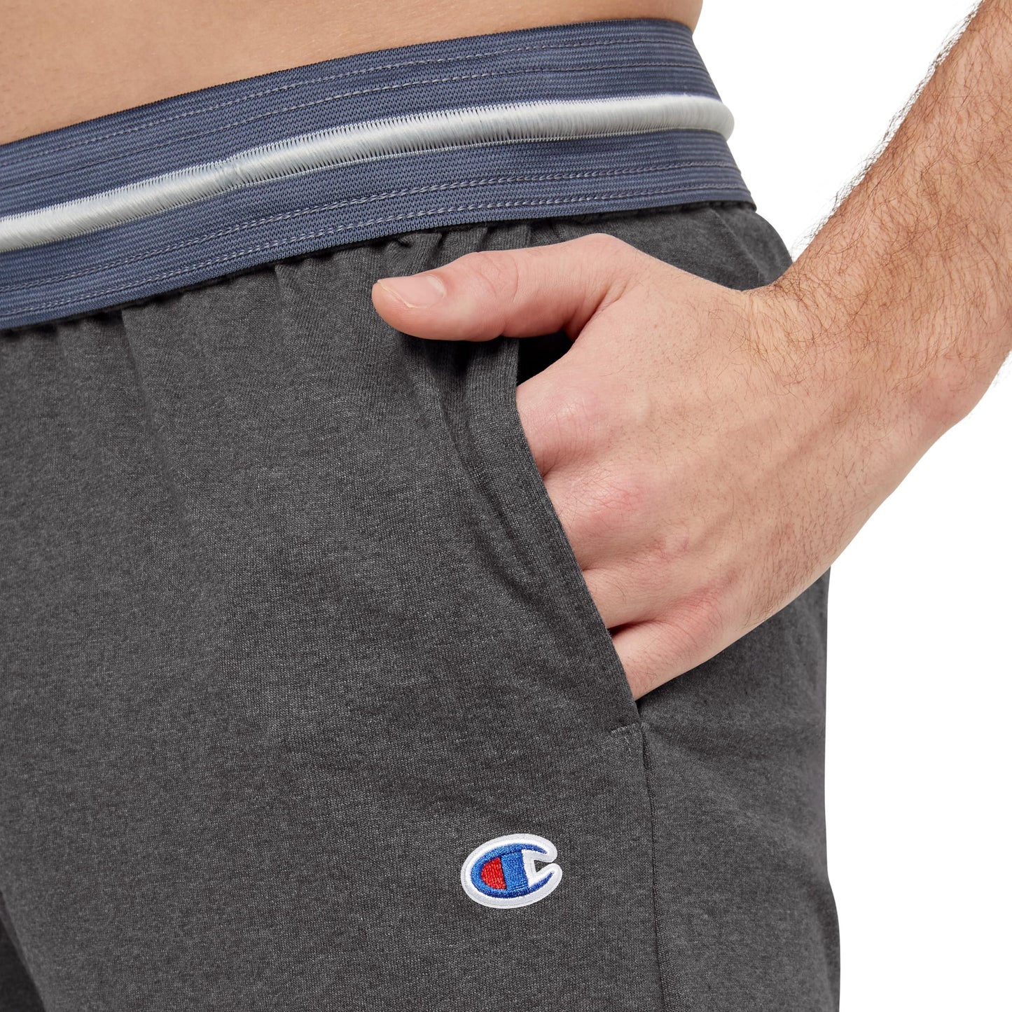 Champion Men's Everyday Fitted Ankle Cotton Pants, 31.5" Inseam, Cotton Knit Pants Left Hip "C" Logo, Cotton Warm-Up Pants