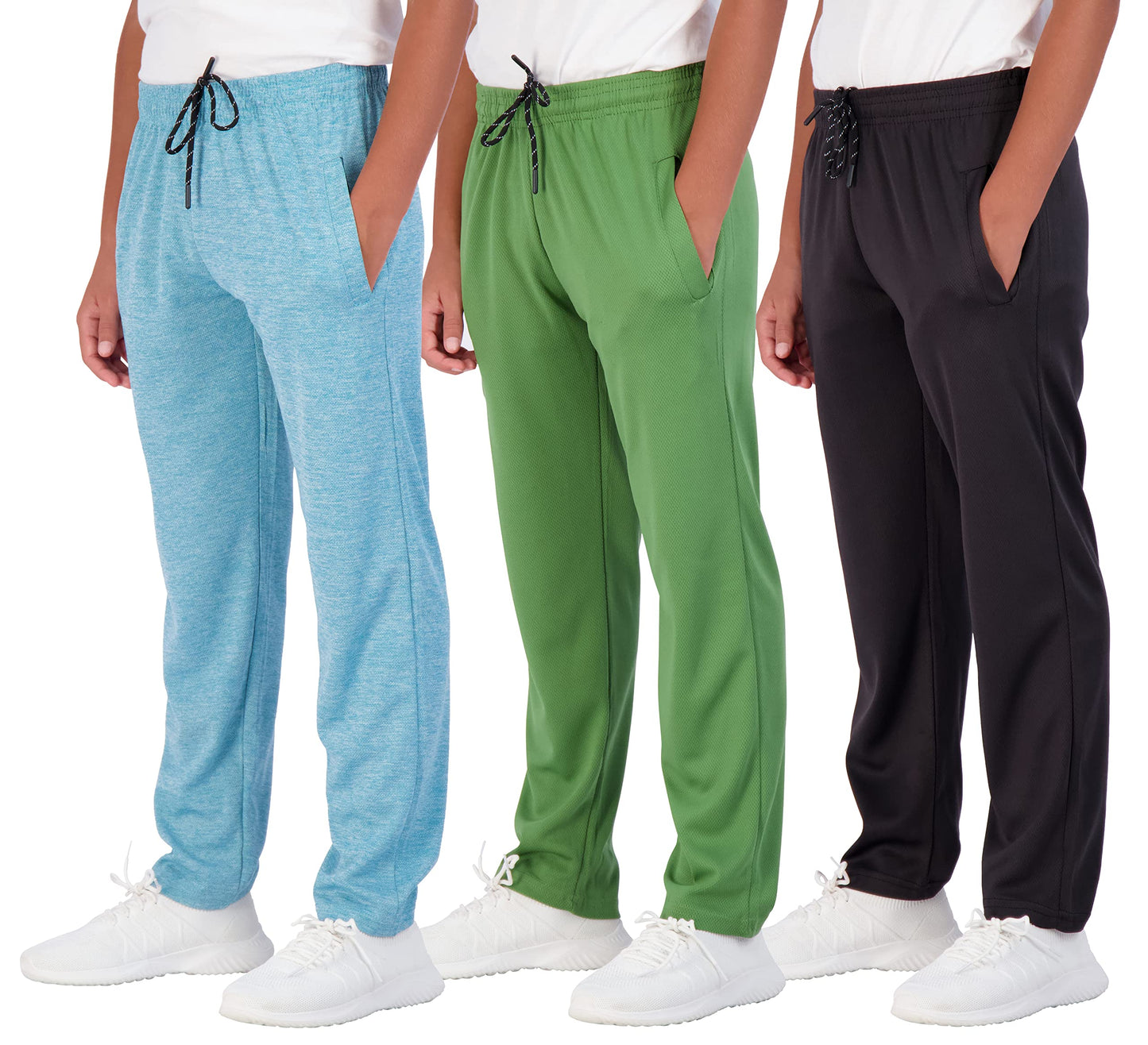 Real Essentials 3 Pack: Boys' Mesh Open Bottom Active Sweatpants 