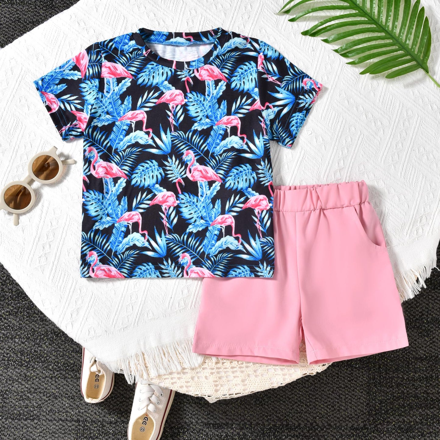 fioukiay 4T Black Toddler Boys Sring Summer Shorts Set Boys Letter Printed Palm Leaf Clothes Outfit