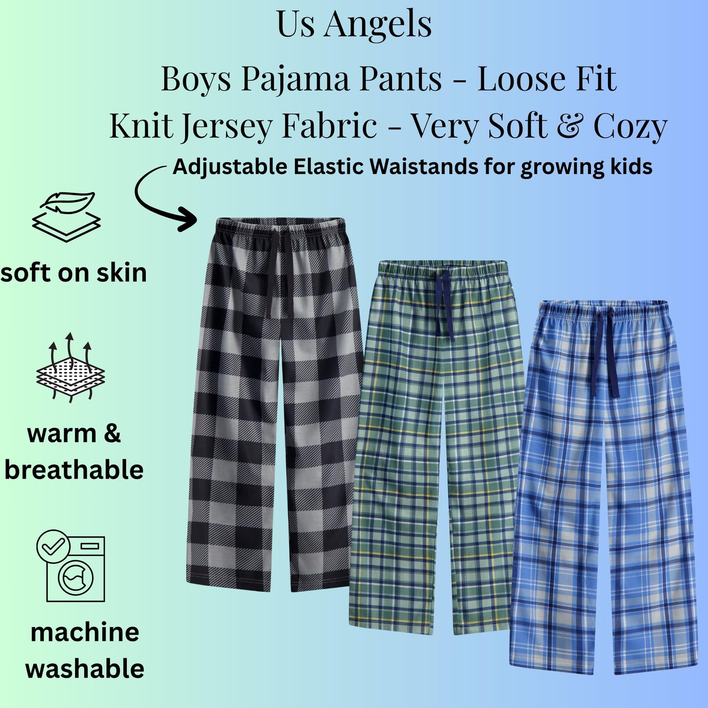 US Angels Boys Pajama Pants - 3 Pack, Boys' Sleepwear.