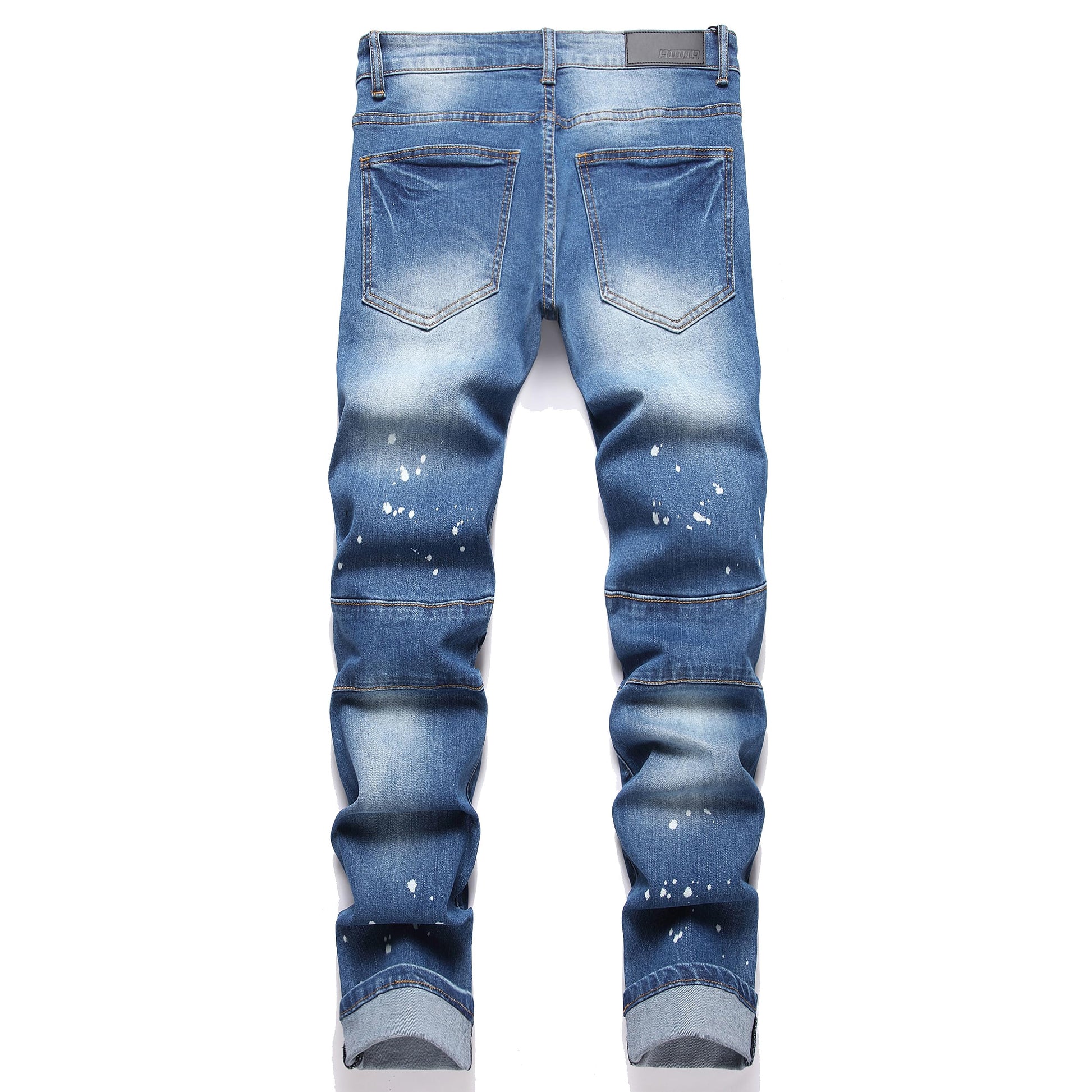 AITITIA Men's Biker Zipper Deco Washed Straight Fit Jeans (40, 002 Light Blue)