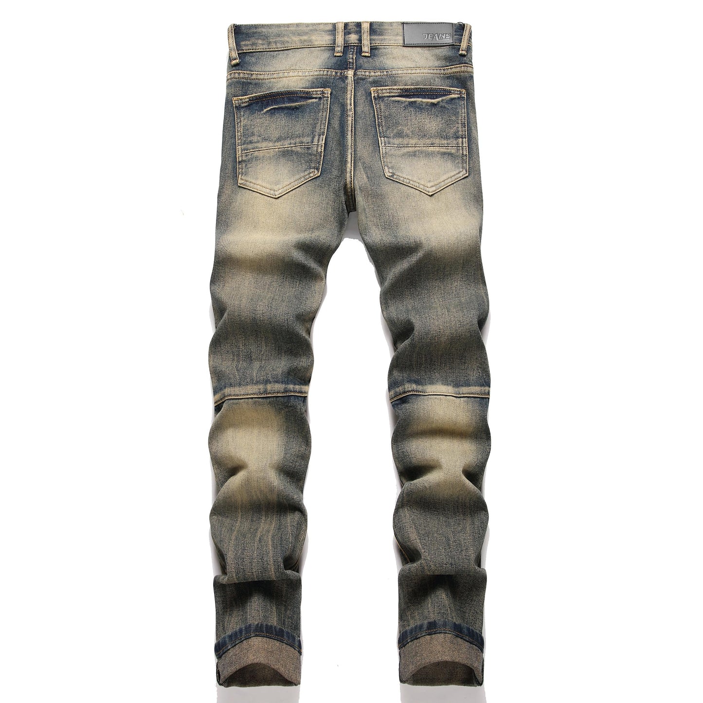 AITITIA Men's Biker Zipper Deco Washed Straight Fit Jeans (40, 002 Light Blue)