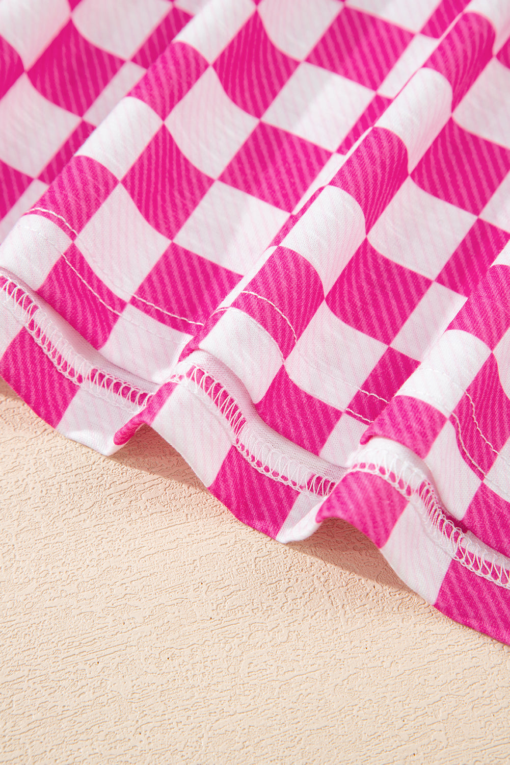 Brown Checkerboard T Shirt and High Waist Skort Set 