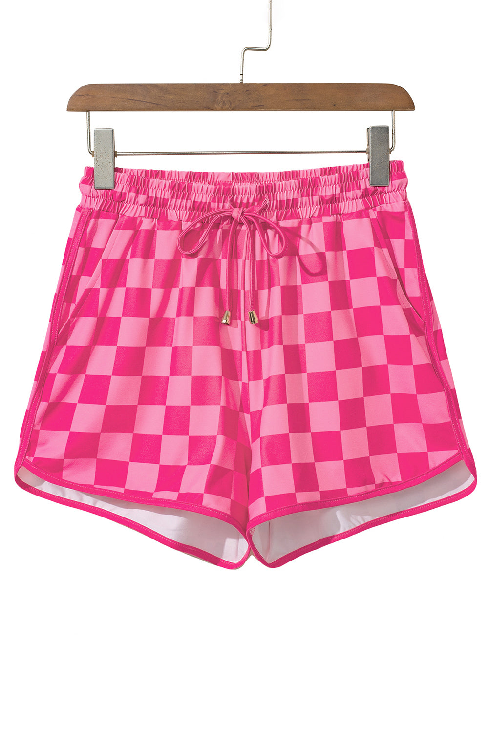 Black Checkered Drawstring Elastic Waist Casual Shorts