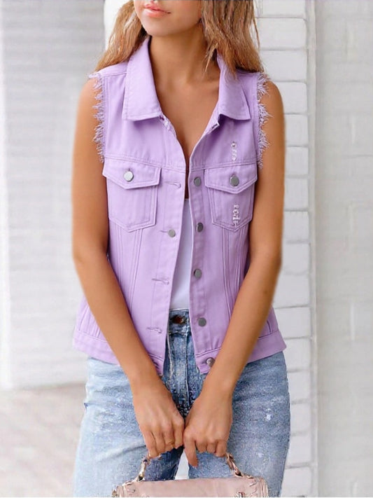 Side Button Slit Denim Jacket with Pockets