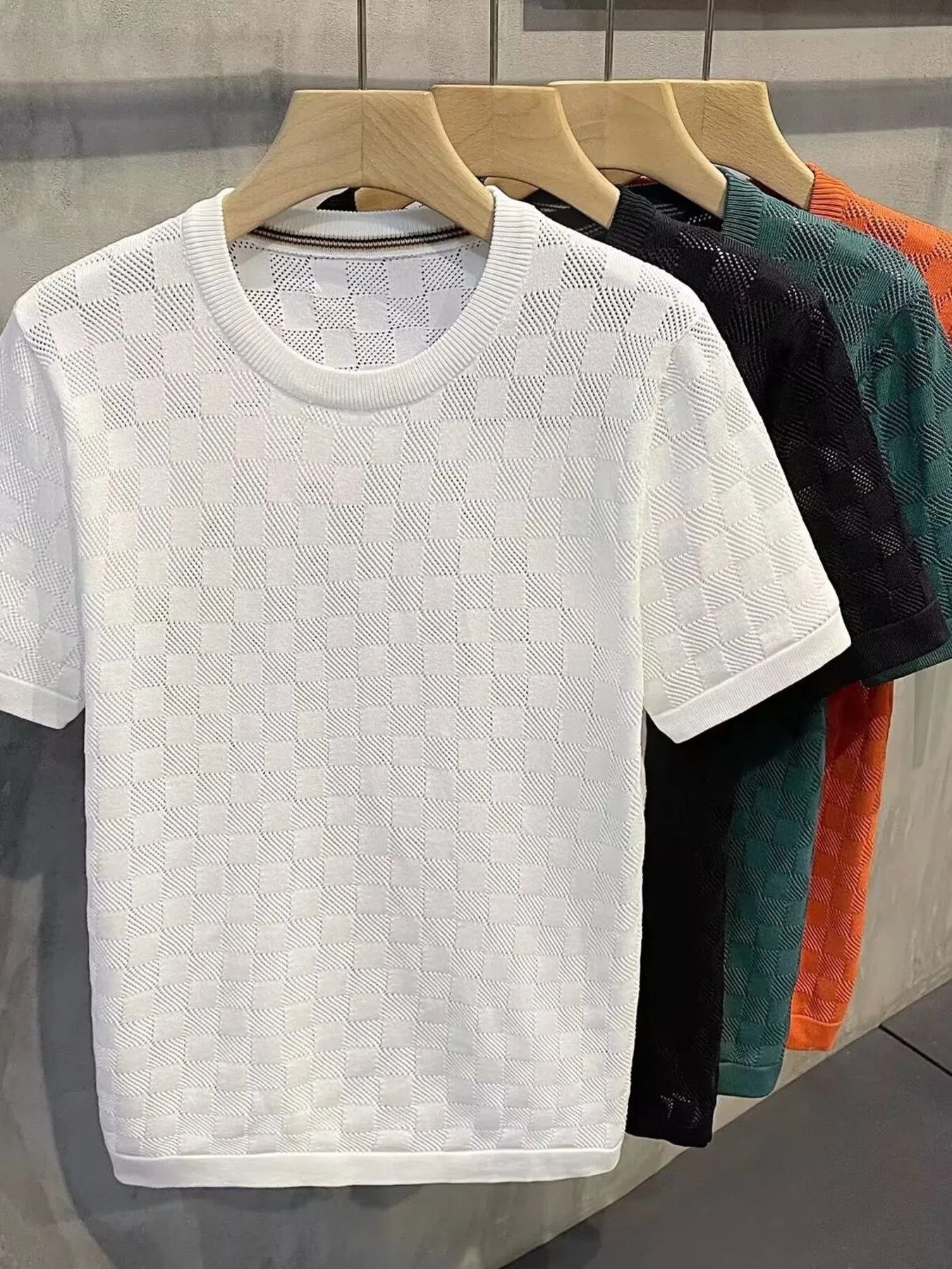 Men's Full Size Checkered Round Neck Short Sleeve T-Shirt Plus Size