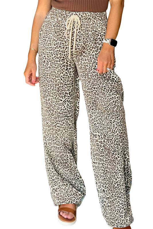 Brown Leopard Drawstring Loose Pants