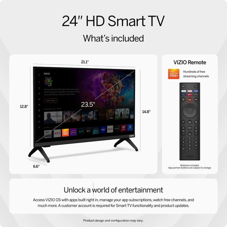 VIZIO 24" HD LED Smart TV VHD24M-08 – 720p, Wi‑Fi & Bluetooth