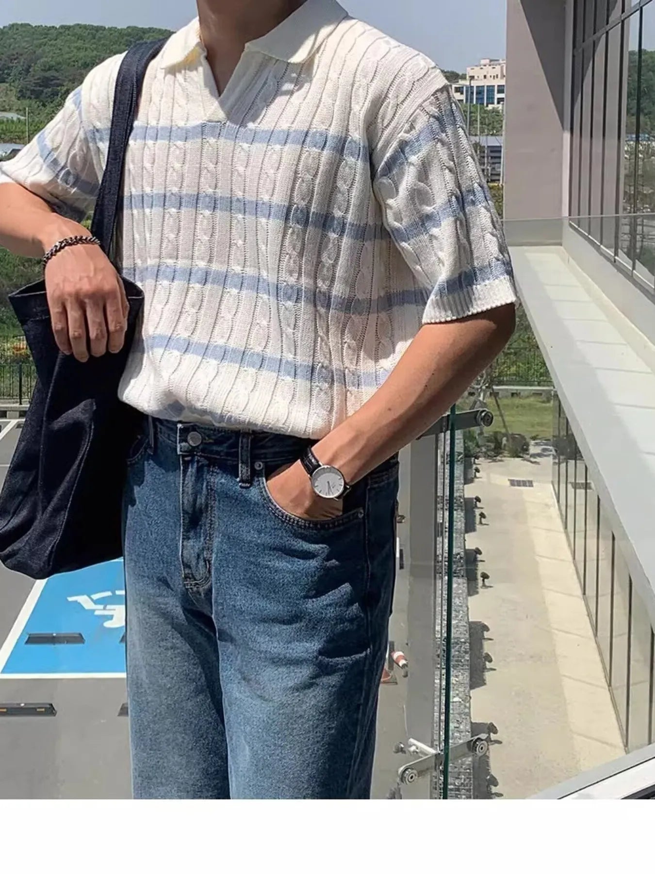 Men's Full Size Striped Short Sleeve Polo Plus Size