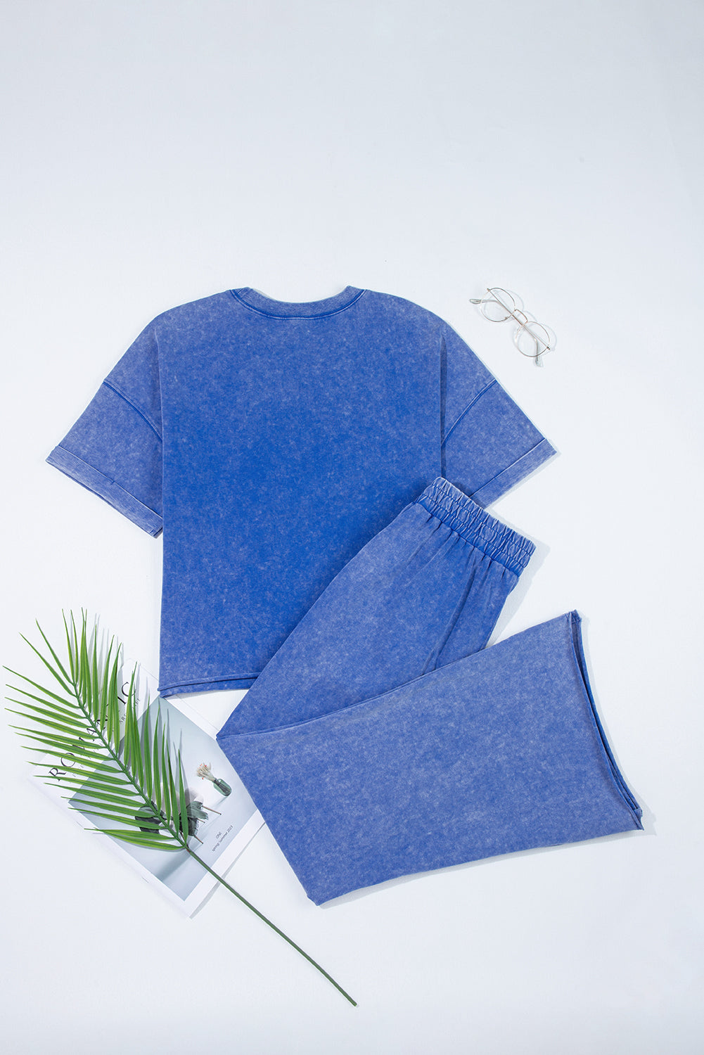 Mint Green Mineral Wash Star Patched Loose Pants Set