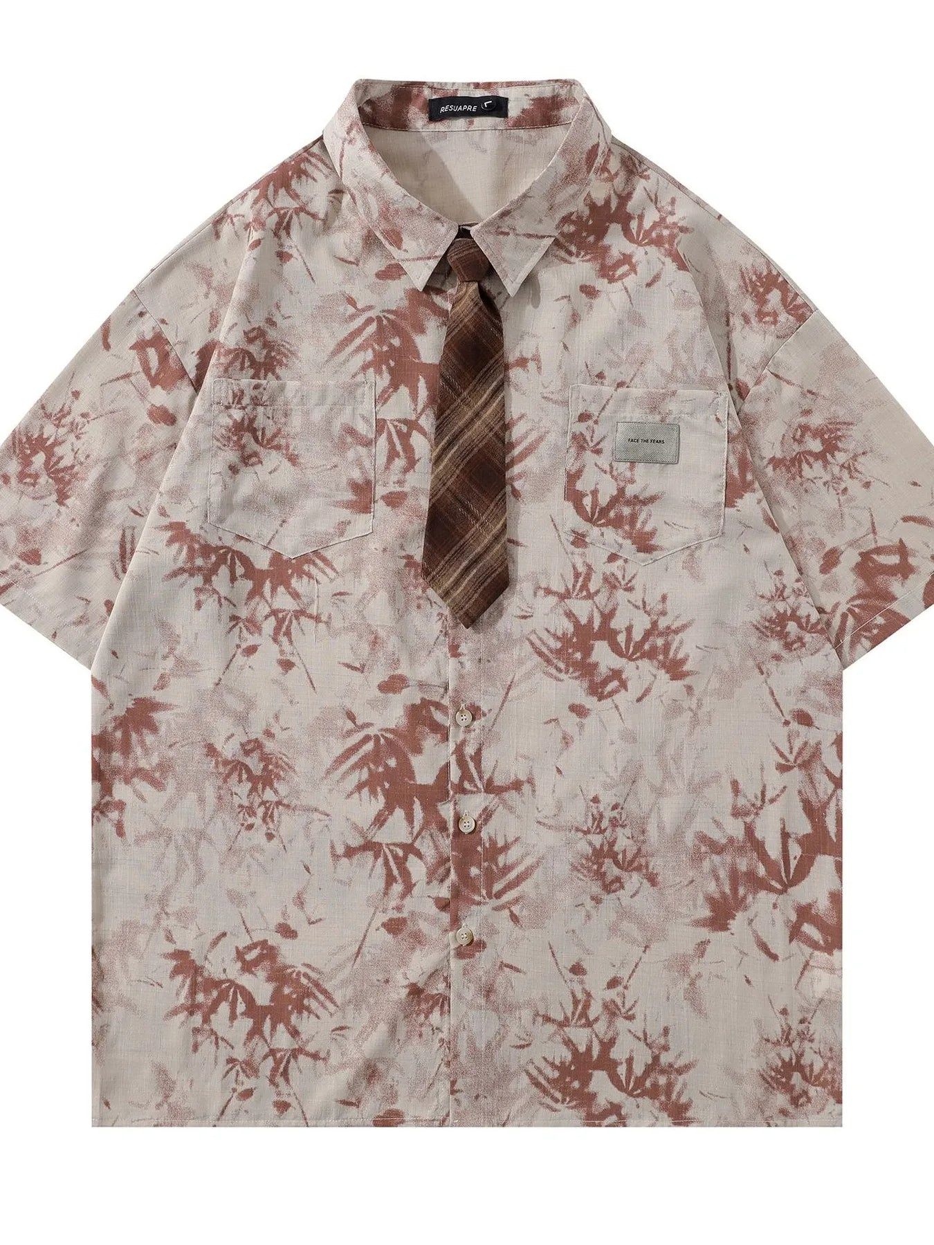 Men's Printed Short Sleeve Shirt with Tie