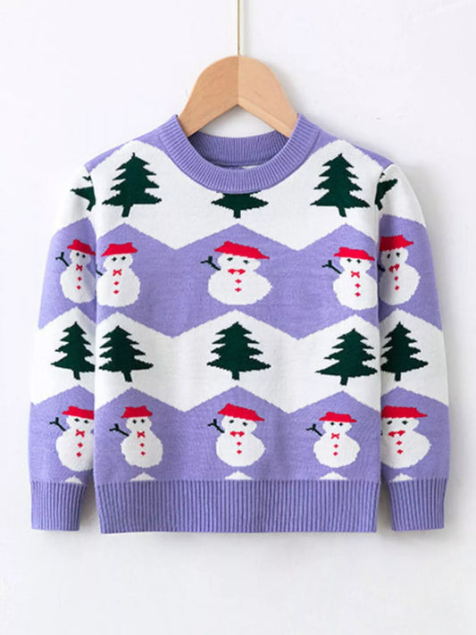 Children's Snowman & Tree Pattern Sweater