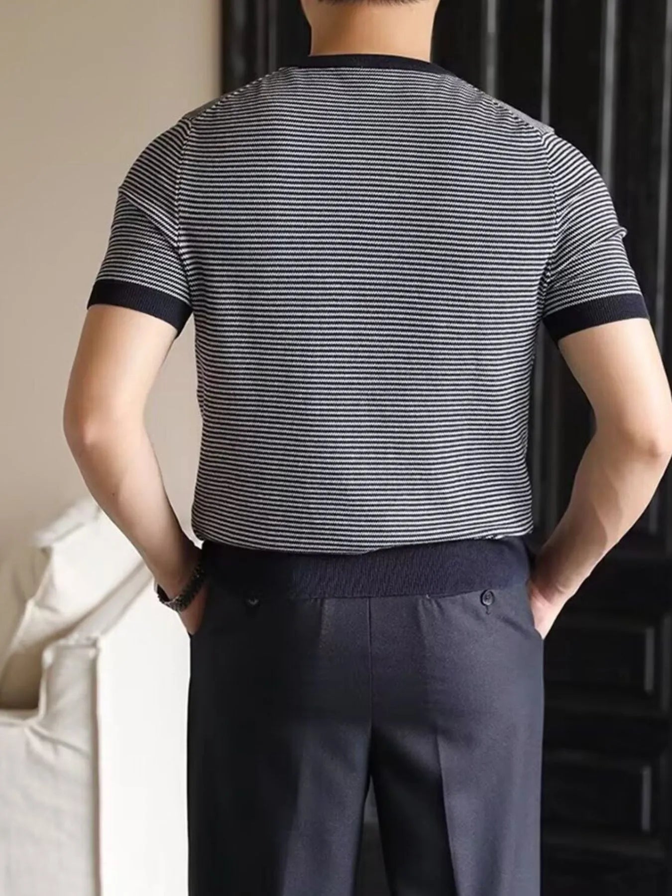 Men's Full Size Classic Striped Contrast Trim T-Shirt Plus Size