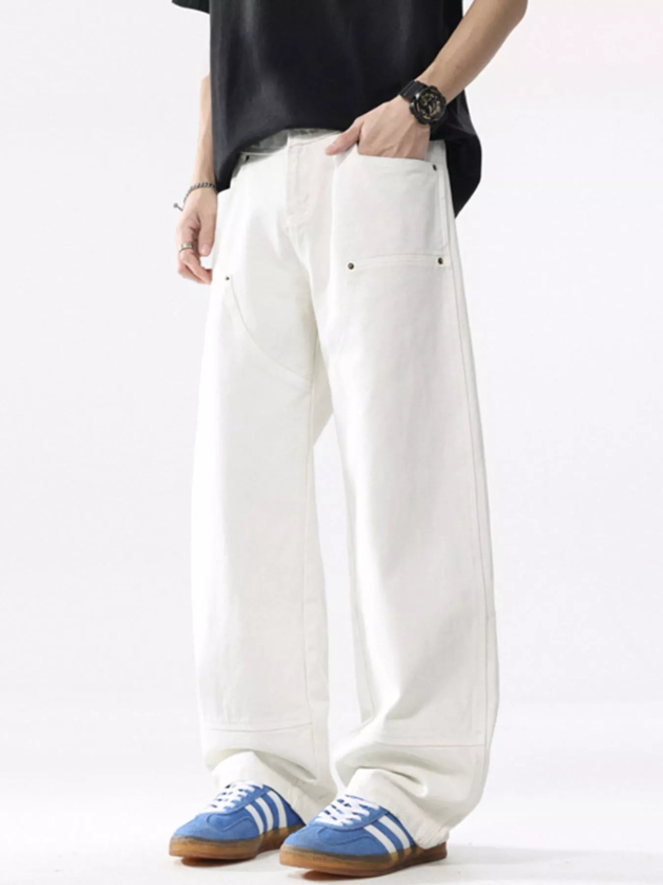 Men's Full Size Distressed Wide Leg Jeans Plus Size