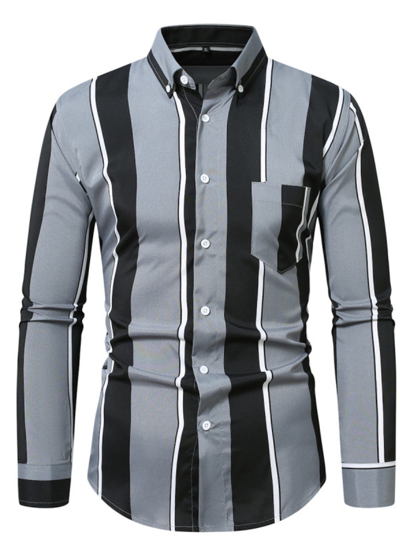 Men's Plus Size Slim Fit Striped Button Up Shirt