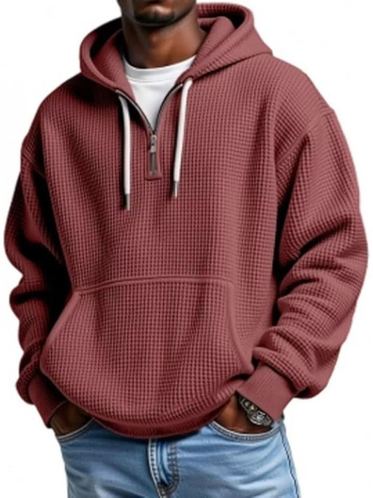 
Men's Full Size Waffle Knit Quarter Zip Hoodie Plus Size