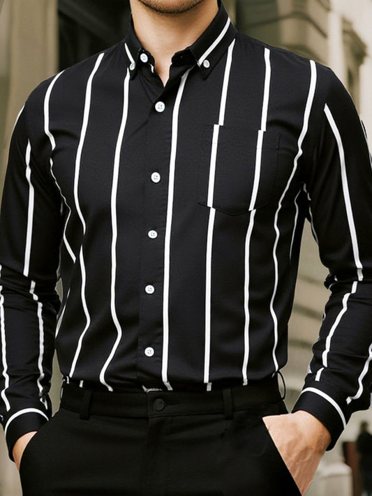 Men's Plus Size Slim Fit Striped Button Up Shirt