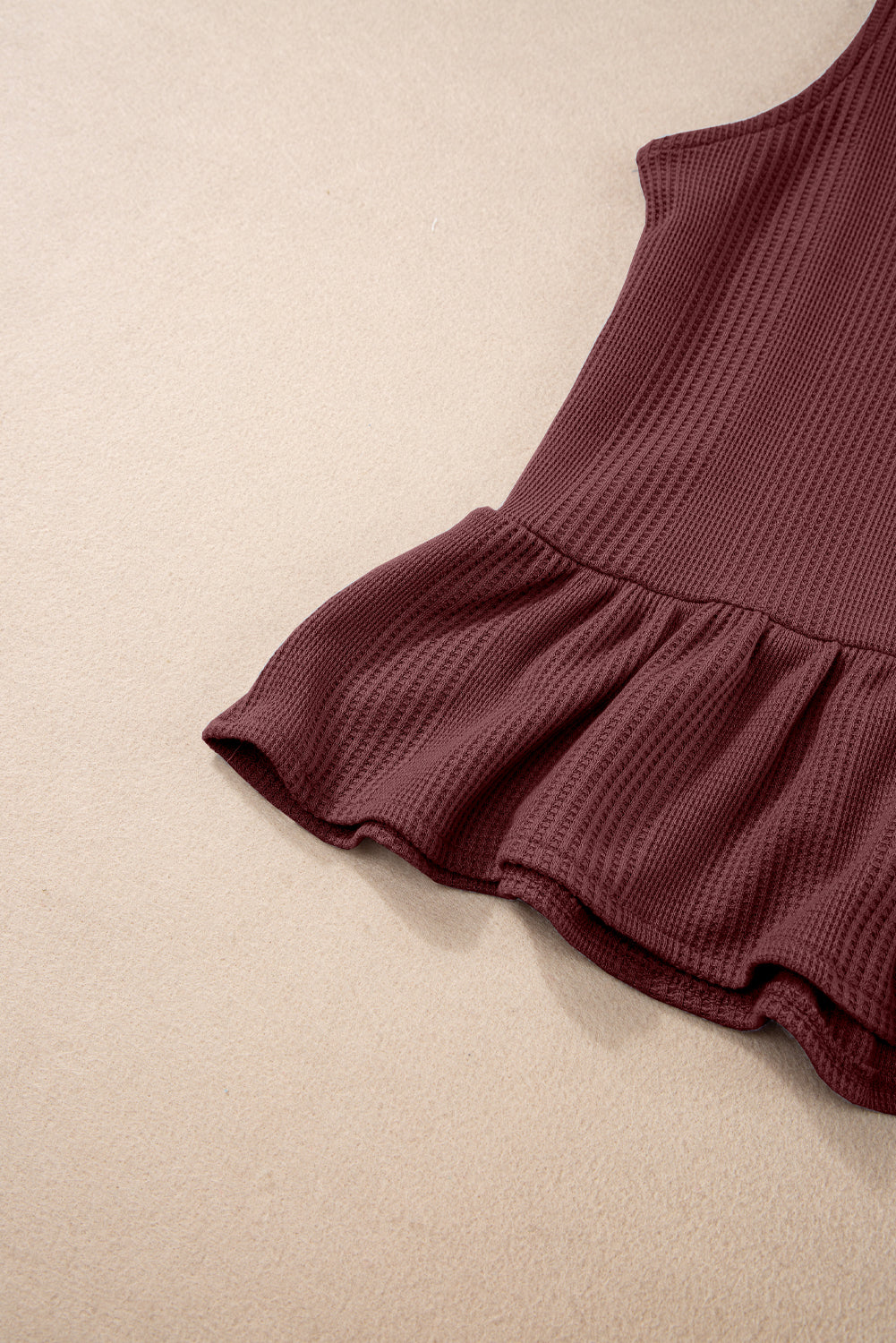 Duffel Green Solid Color Ribbed Ruffle Tank Top and Pants Set