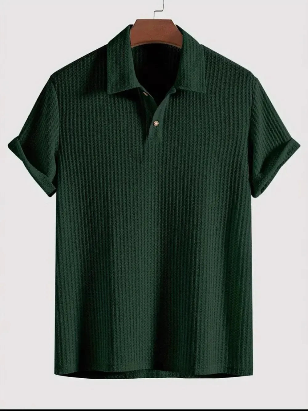 Men's Waffle-Knit Collared Neck Short Sleeve Polo