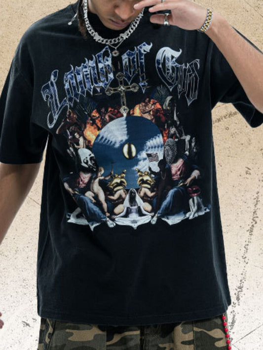 Men's Vintage Graphic Round Neck Oversized T-Shirt