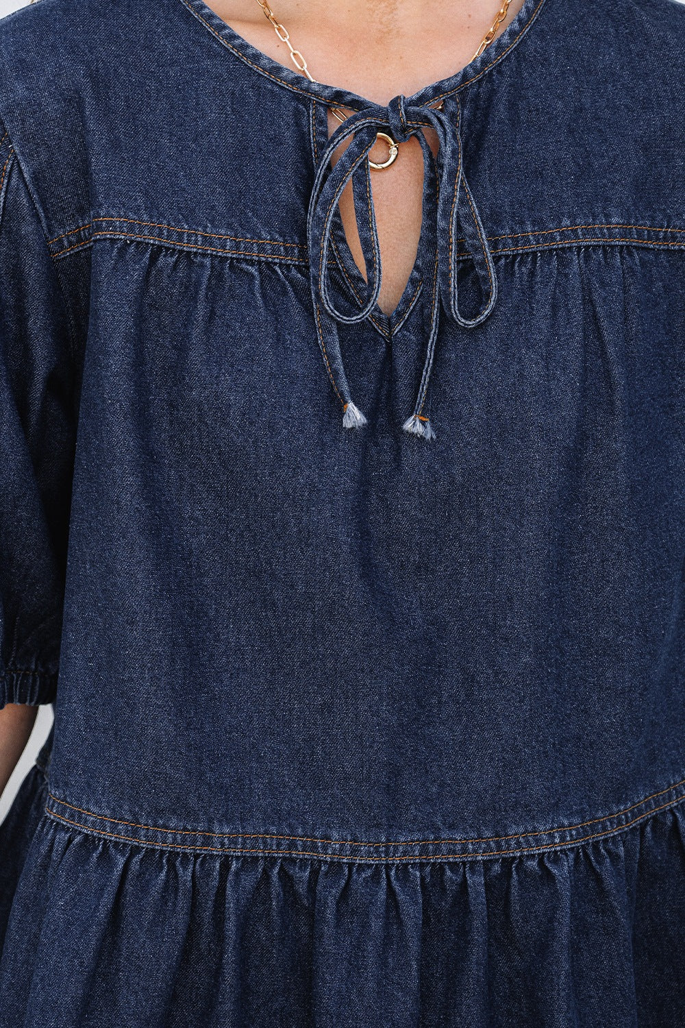 Ruffled Open Front Denim Top
